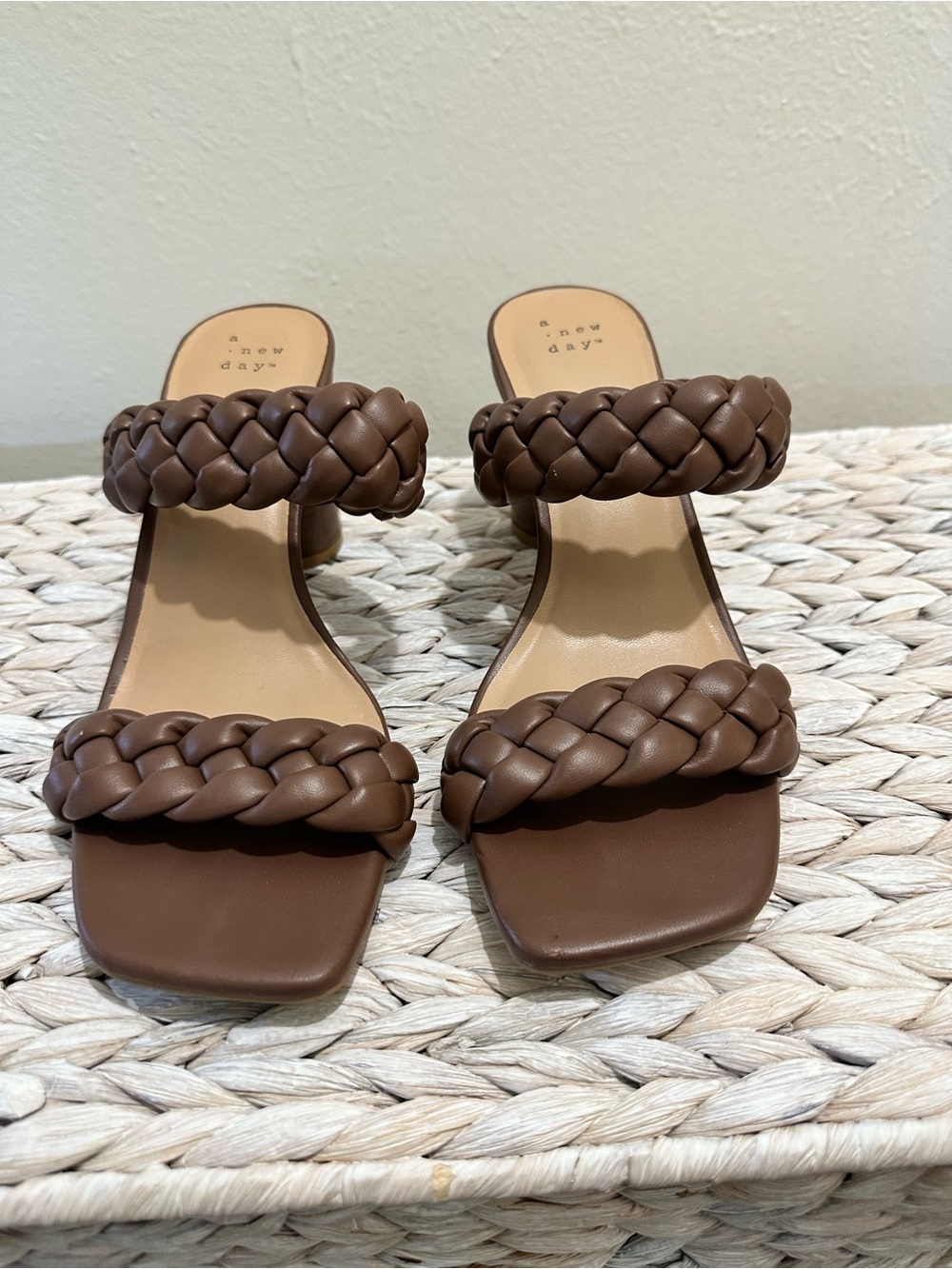a new day Brown Braided Slide Sandals